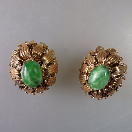 Neugablonz: Paar opulente Ohrclips Strass alter Stil um 1935 (36336)