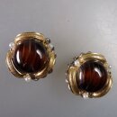 Neugablonz: Paar opulente Ohrclips Tigeraugen Cabochon um...