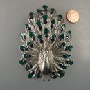 Neugablonz: Grosse Brosche Pfau Emaille Strass (36421)