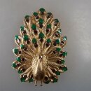 Neugablonz: Grosse Brosche Pfau Emaille Strass (36422)