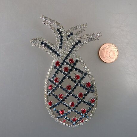 Neugablonz: Grosse Brosche Ananas Strass (36423)