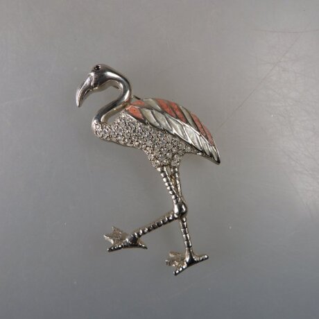 Neugablonz: Brosche Flamingo Emaille Strass (36424)