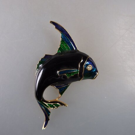 Neugablonz: Brosche Fisch Emaille Strass (36425)