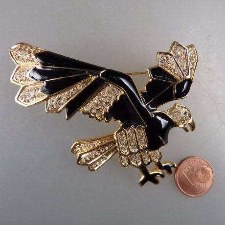 Neugablonz: Große Brosche Adler Emaille Strass (36454)