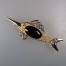 Neugablonz: Brosche Schwertfisch Onyx Strass (36458)