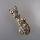 Neugablonz: Brosche sitzende Wildkatze um 1970 (36461)