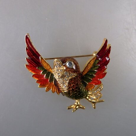 Neugablonz: Brosche lustiger Vogel Emaille (36484)