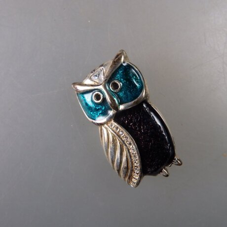 Neugablonz: Brosche Eule Emaille Strass (36493)