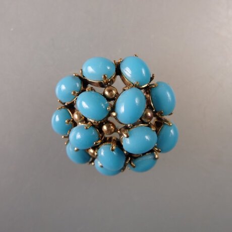 Neugablonz: Brosche Türkis Cabochons alter Stil um 1935 (36502)
