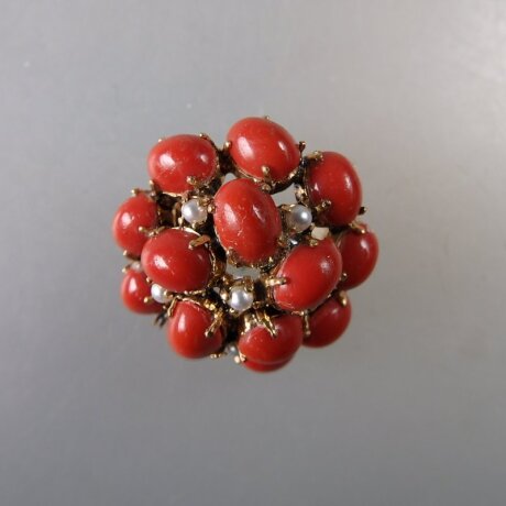 Neugablonz: Brosche Korallen Cabochons alter Stil um 1935 (36503)