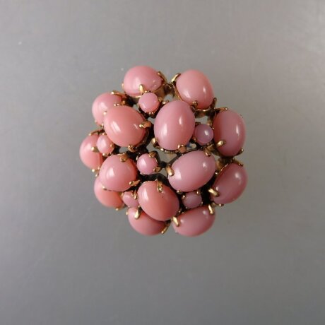 Neugablonz: Brosche Rosenquarz Cabochons alter Stil um 1935 (36504)
