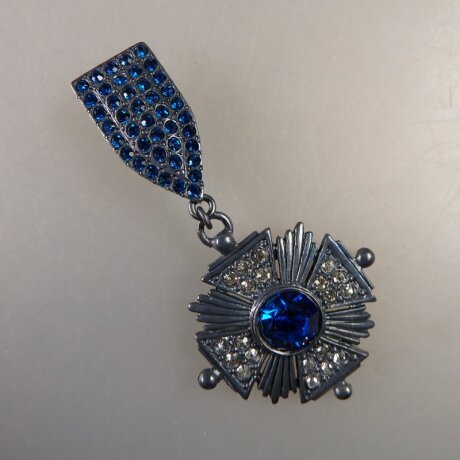 Neugablonz: Bewegliche Brosche Orden Strass um 1970 (36518)