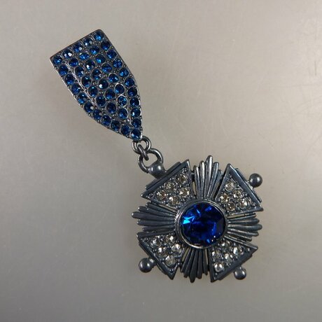 Neugablonz: Bewegliche Brosche Orden Strass um 1970 (36518)