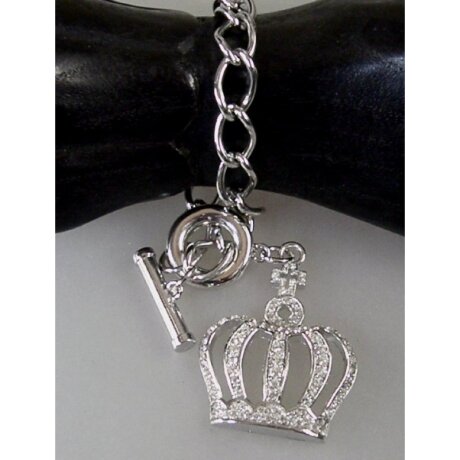 Neugablonz: Armband Krone Strass rhodiniert um 1990 (31549)