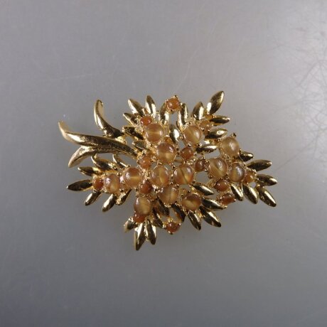 Neugablonz: Brosche Zweig braune Cabochons um 1970 (36556)