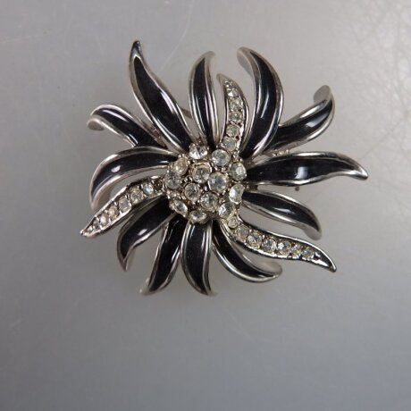 Neugablonz: Brosche Emaille Strass um 1960 (36582)