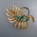 Neugablonz: Brosche Zweig grüne Cabochons um 1970 (36588)