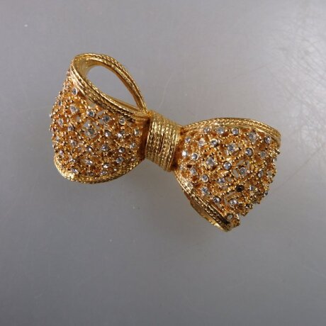 Neugablonz: Brosche Schleife Strass um 1960 (36593)