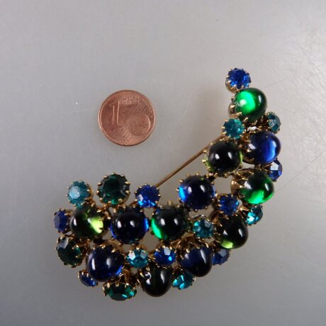 Neugablonz: Grosse gebogene Brosche Cabochons um 1950 (36603)