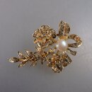 Neugablonz: Offene Brosche 2 Blüten Perle Strass...